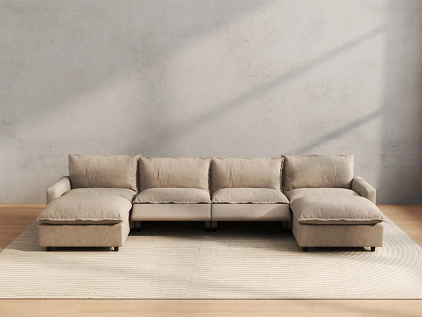 Modular Cero Reclining Sectionals | 6-Piece Khaki Linen Your Perfect Angle U-Shaped Sectionals 4-Seater with 2-Ottomans