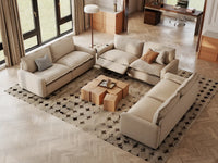Modular Cero Reclining Sectionals | 6-Piece Beige Linen Grand Estate U-Shaped Sectionals 6-Seater