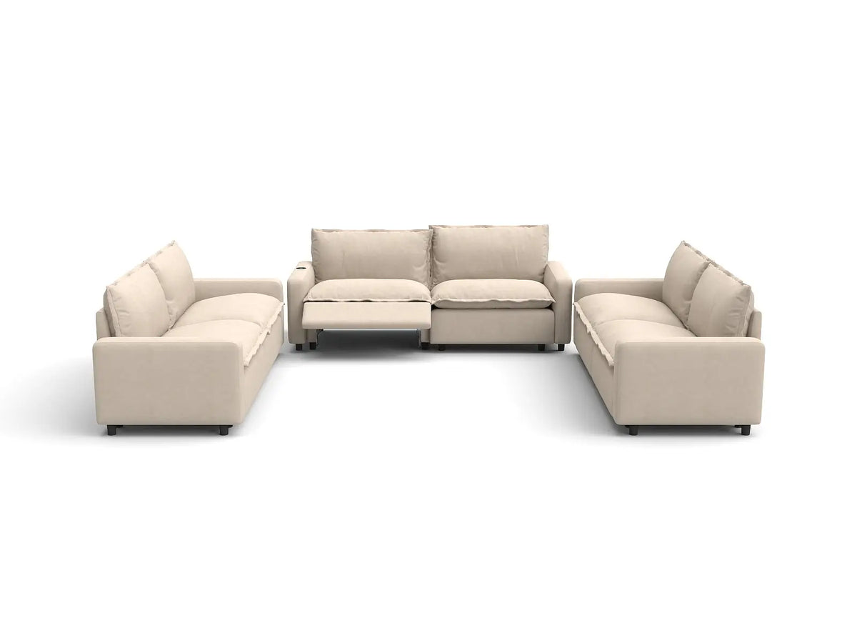Modular Cero Reclining Sectionals | 6-Piece Beige Linen Grand Estate U-Shaped Sectionals 6-Seater