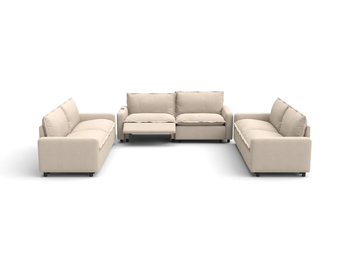 Modular Cero Reclining Sectionals | 6-Piece Beige Linen Grand Estate U-Shaped Sectionals 6-Seater