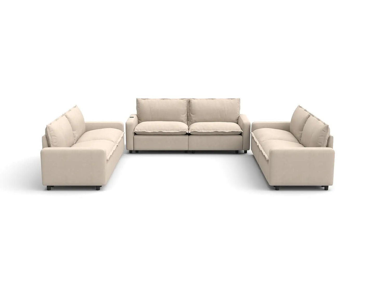 Modular Cero Reclining Sectionals | 6-Piece Beige Linen Grand Estate U-Shaped Sectionals 6-Seater