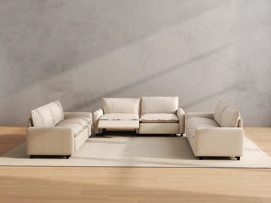 Modular Cero Reclining Sectionals | 6-Piece Beige Linen Grand Estate U-Shaped Sectionals 6-Seater