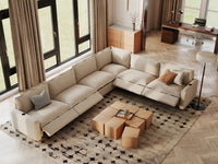 Modular Cero Reclining Sectionals | 6-Piece Beige Linen Grand Estate V-Shaped Sectionals 6-Seater