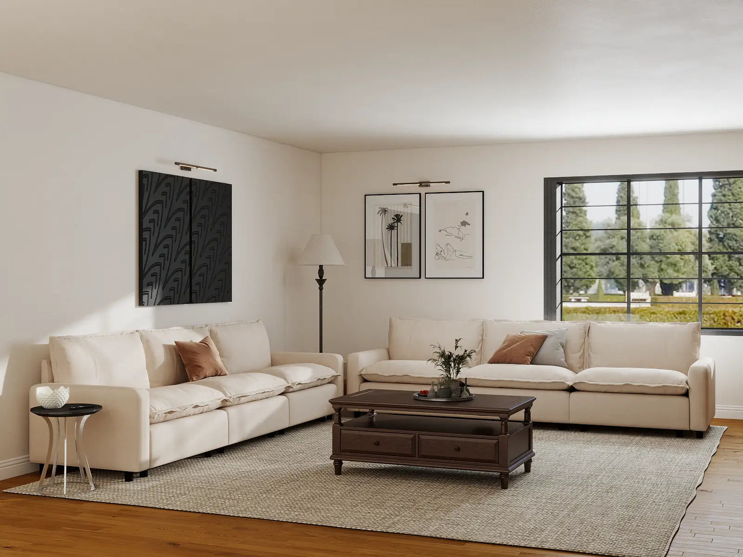 Modular Cero Modular Sectionals | 6-Piece Beige Linen Grand Estate V-Shaped Sectionals 6-Seater