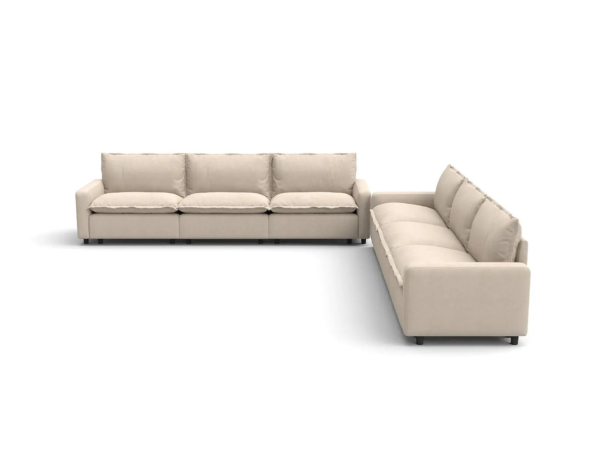 Modular Cero Modular Sectionals | 6-Piece Beige Linen Grand Estate V-Shaped Sectionals 6-Seater