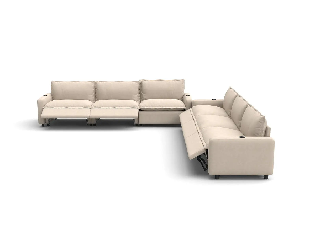 Modular Cero Reclining Sectionals | 6-Piece Beige Linen Grand Estate V-Shaped Sectionals 6-Seater