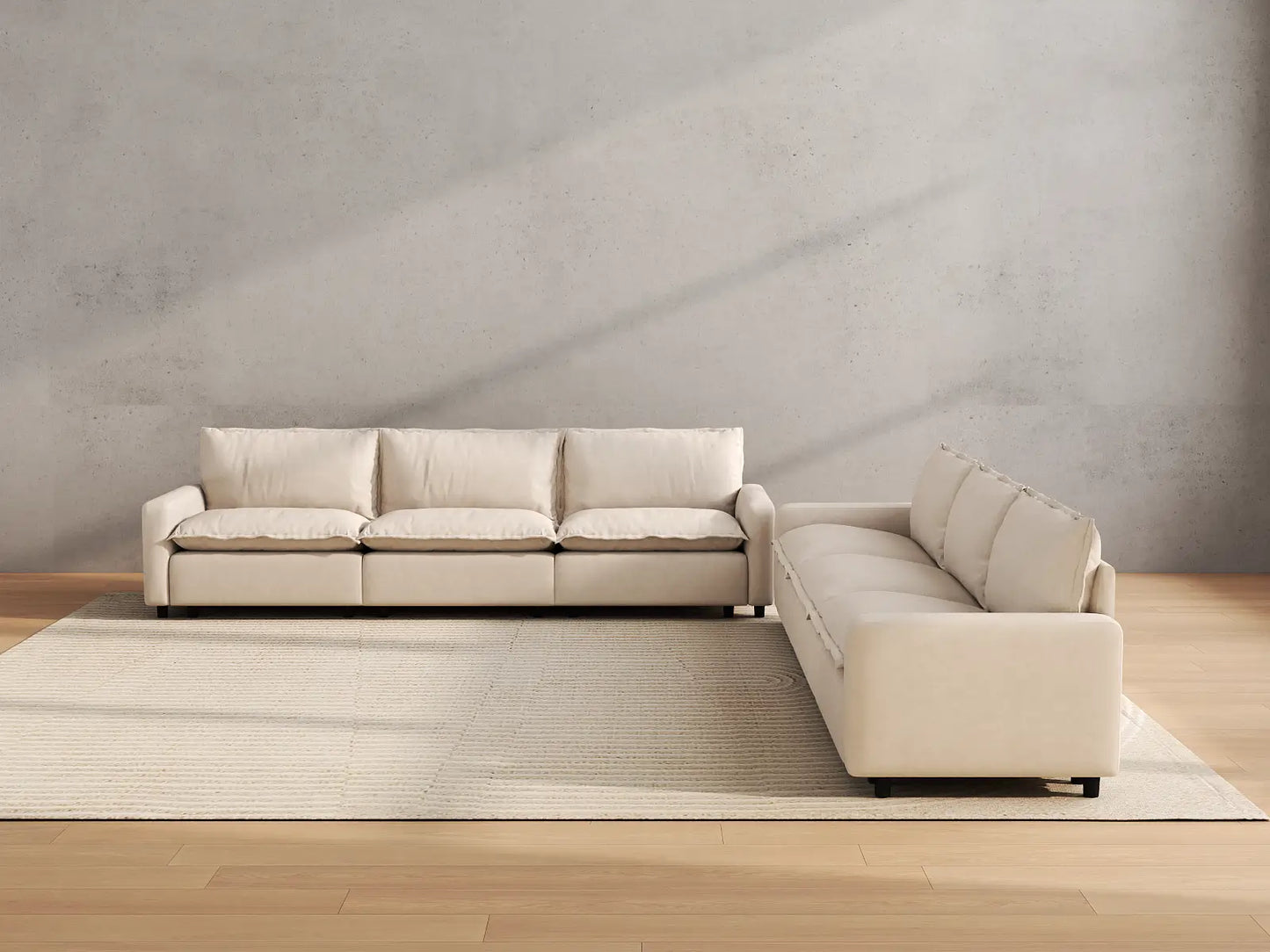 Modular Cero Modular Sectionals | 6-Piece Beige Linen Grand Estate V-Shaped Sectionals 6-Seater