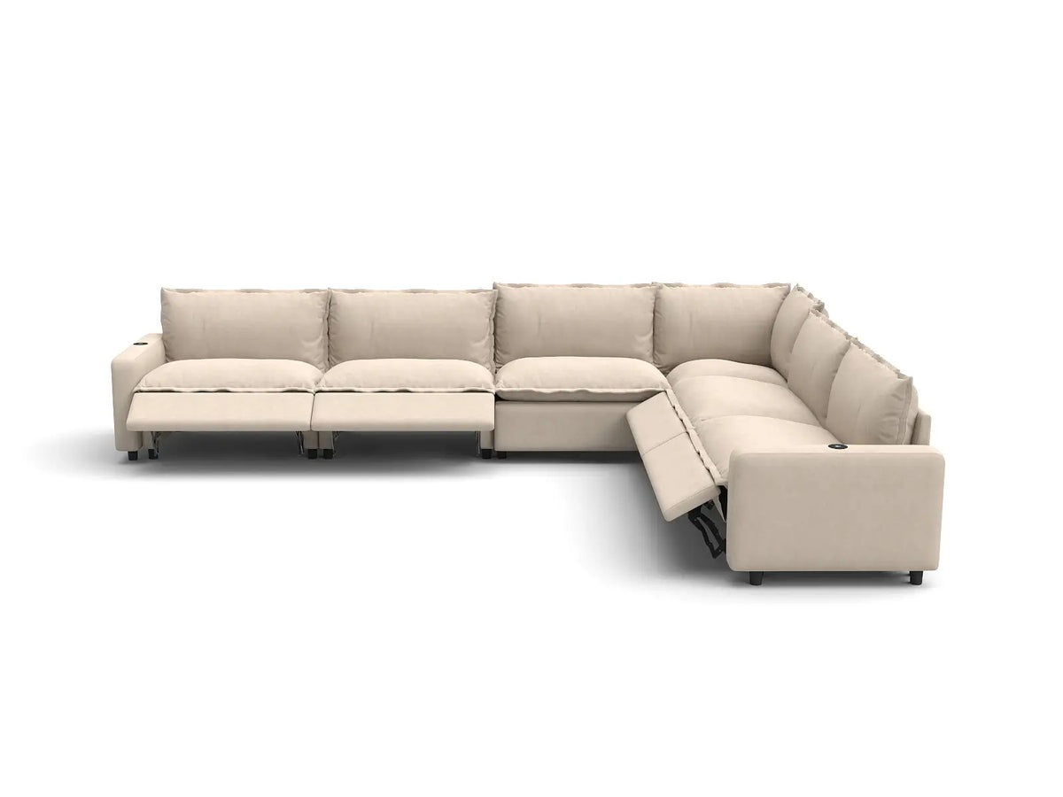 Modular Cero Reclining Sectionals | 6-Piece Beige Linen Grand Estate V-Shaped Sectionals 6-Seater