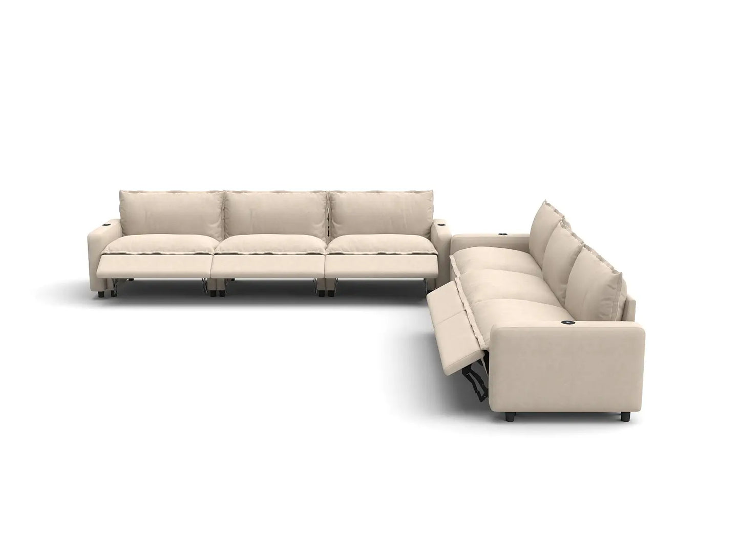 Modular Cero Reclining Sectionals | 6-Piece Beige Linen Grand Estate V-Shaped Sectionals 6-Seater