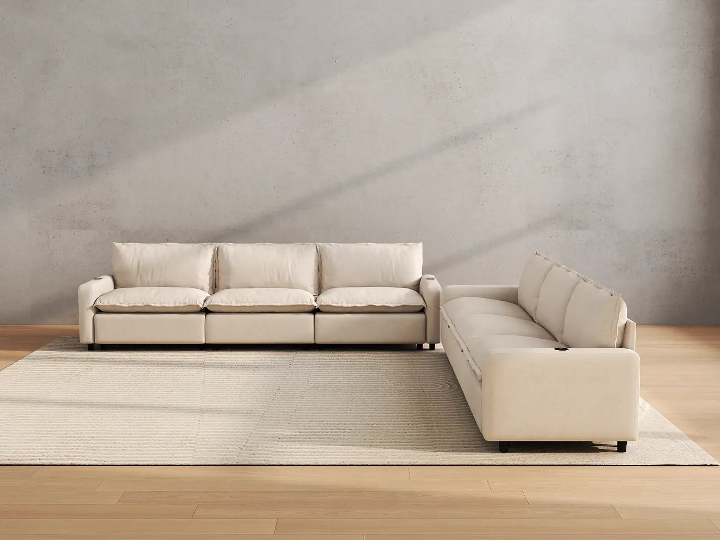 Modular Cero Reclining Sectionals | 6-Piece Beige Linen Grand Estate V-Shaped Sectionals 6-Seater