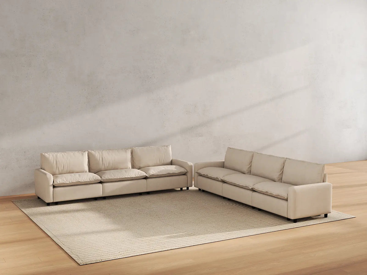 Modular Cero Modular Sectionals | 6-Piece Beige Linen Grand Estate V-Shaped Sectionals 6-Seater