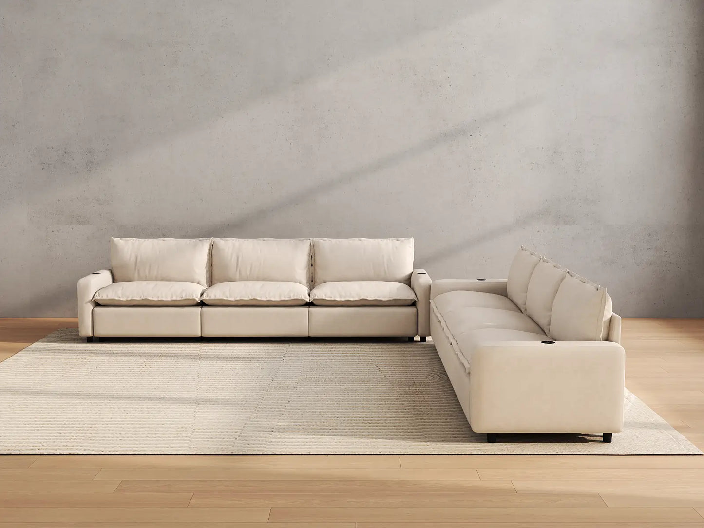 Modular Cero Reclining Sectionals | 6-Piece Beige Linen Grand Estate V-Shaped Sectionals 6-Seater