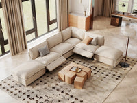 Modular Cero Reclining Sectionals | 6-Piece Beige Linen Home Living L-Shaped Sectionals 4-Seater with 2-Ottomans