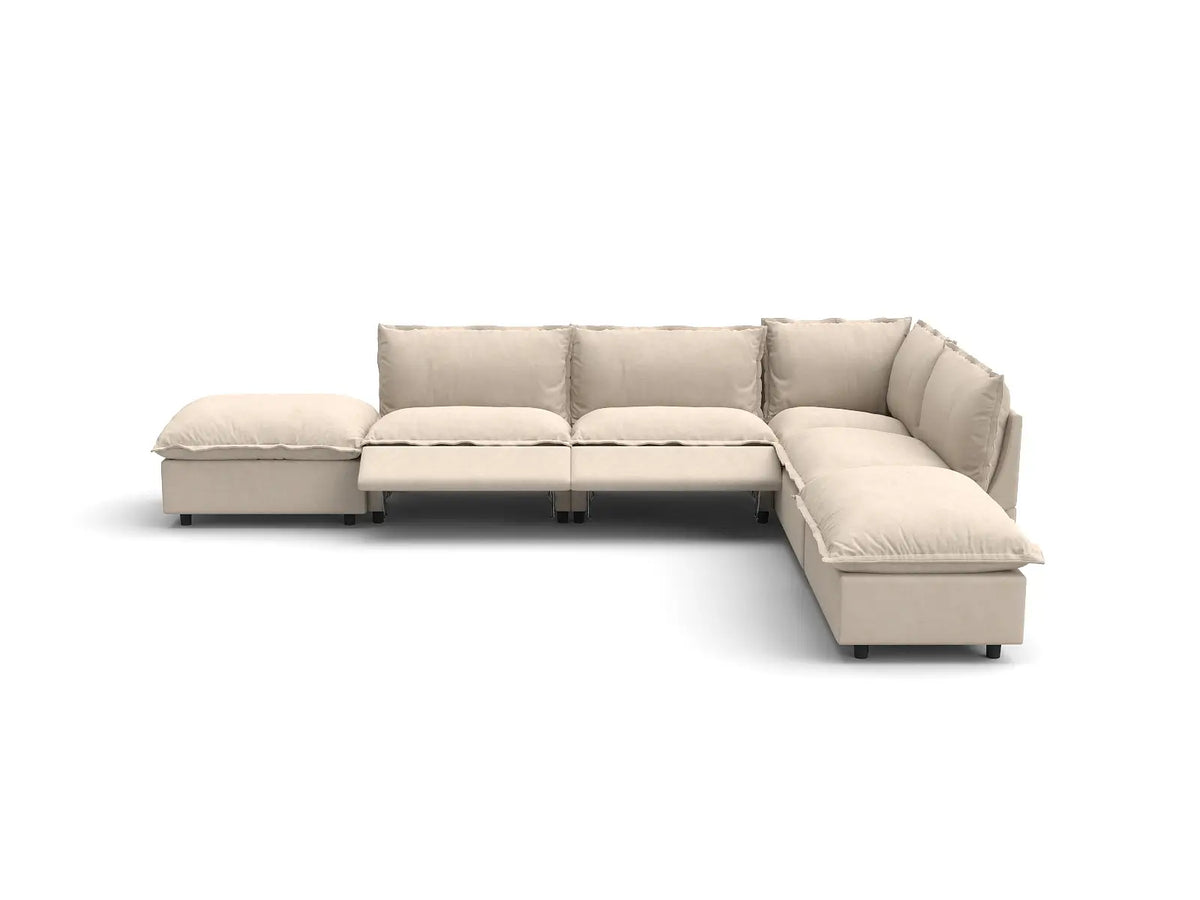 Modular Cero Reclining Sectionals | 6-Piece Beige Linen Home Living L-Shaped Sectionals 4-Seater with 2-Ottomans
