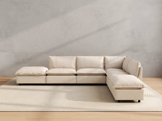 Modular Cero Modular Sectionals | 6-Piece Beige Linen Home Living L-Shaped Sectionals 4-Seater with 2-Ottomans