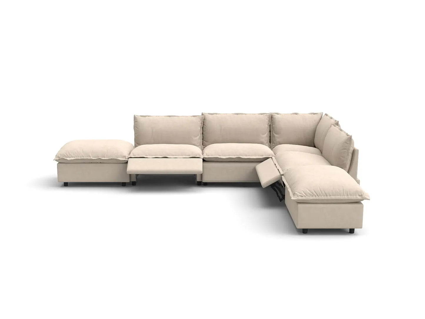 Modular Cero Reclining Sectionals | 6-Piece Beige Linen Home Living L-Shaped Sectionals 4-Seater with 2-Ottomans