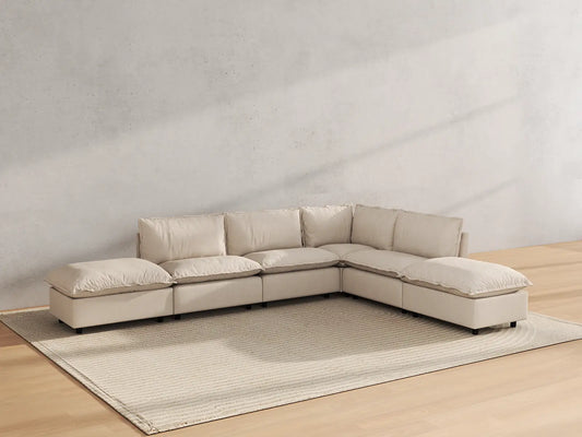 Modular Cero Modular Sectionals | 6-Piece Beige Linen Home Living L-Shaped Sectionals 4-Seater with 2-Ottomans