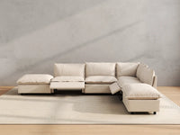 Modular Cero Reclining Sectionals | 6-Piece Beige Linen Home Living L-Shaped Sectionals 4-Seater with 2-Ottomans