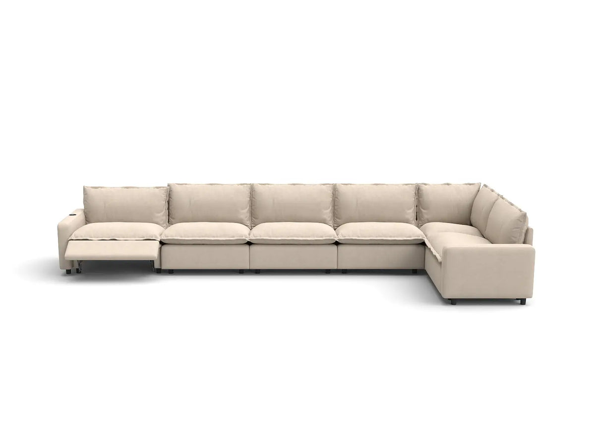Modular Cero Reclining Sectionals | 6-Piece Beige Linen Home Living L-Shaped Sectionals 6-Seater