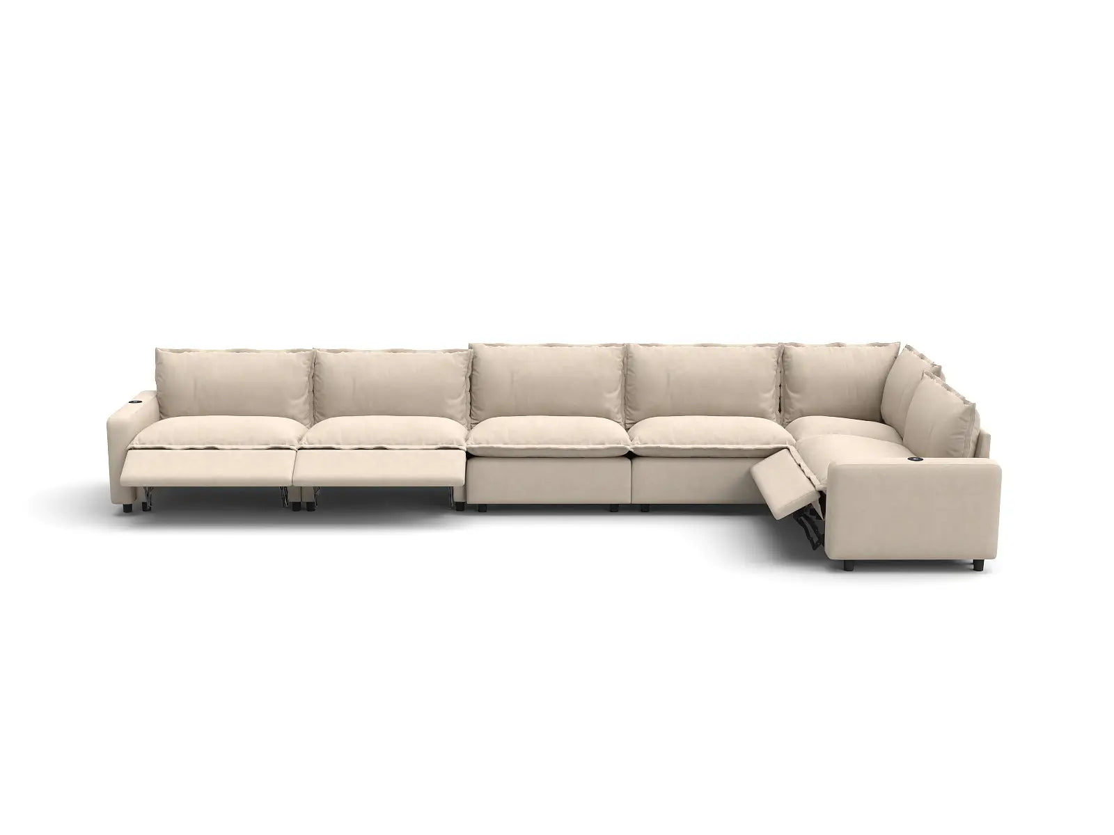 Modular Cero Power Reclining Sectional | 6-Piece Beige Linen Home Living L-Shaped Sectionals 6-Seater