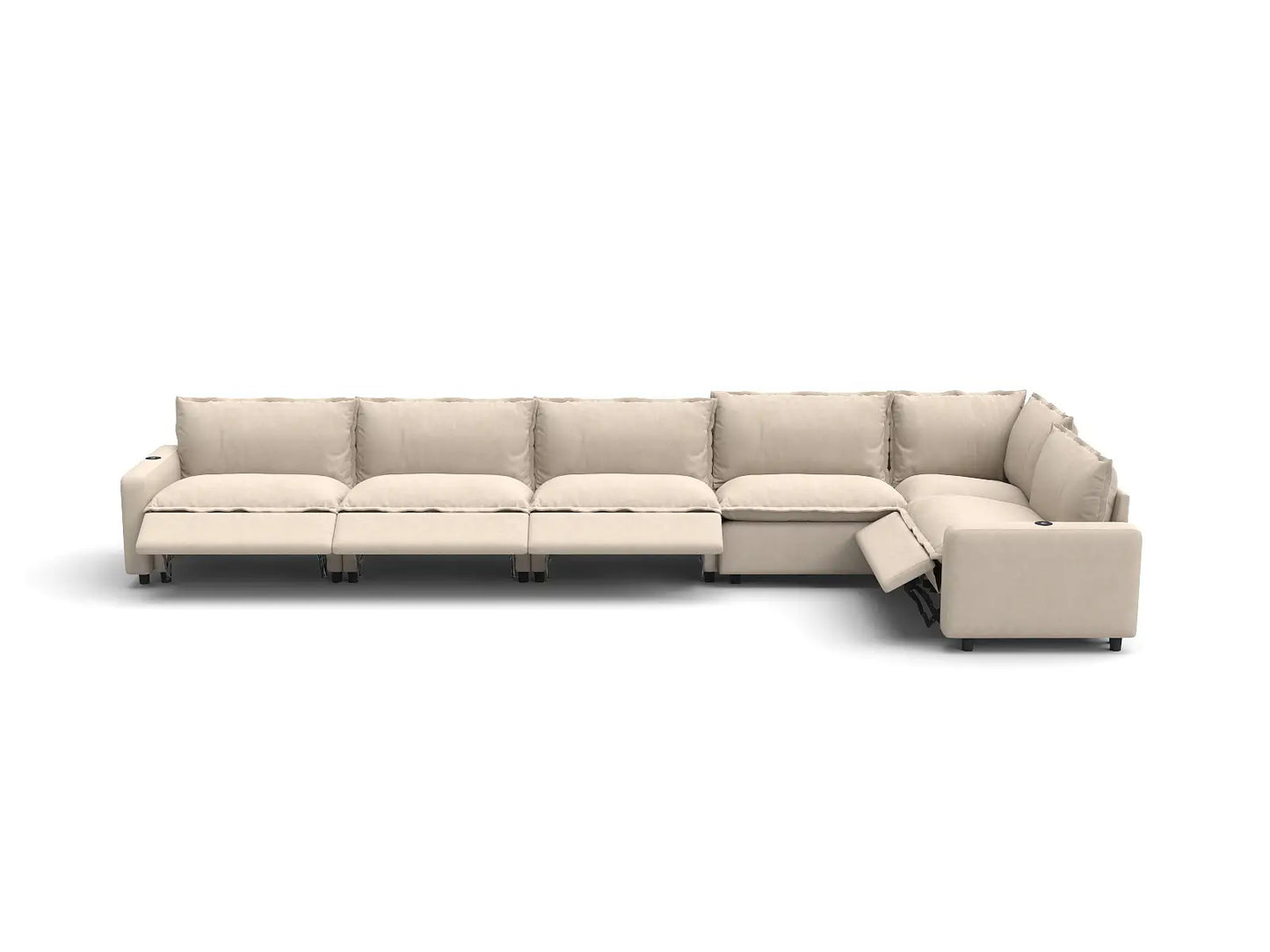 Modular Cero Reclining Sectionals | 6-Piece Beige Linen Home Living L-Shaped Sectionals 6-Seater