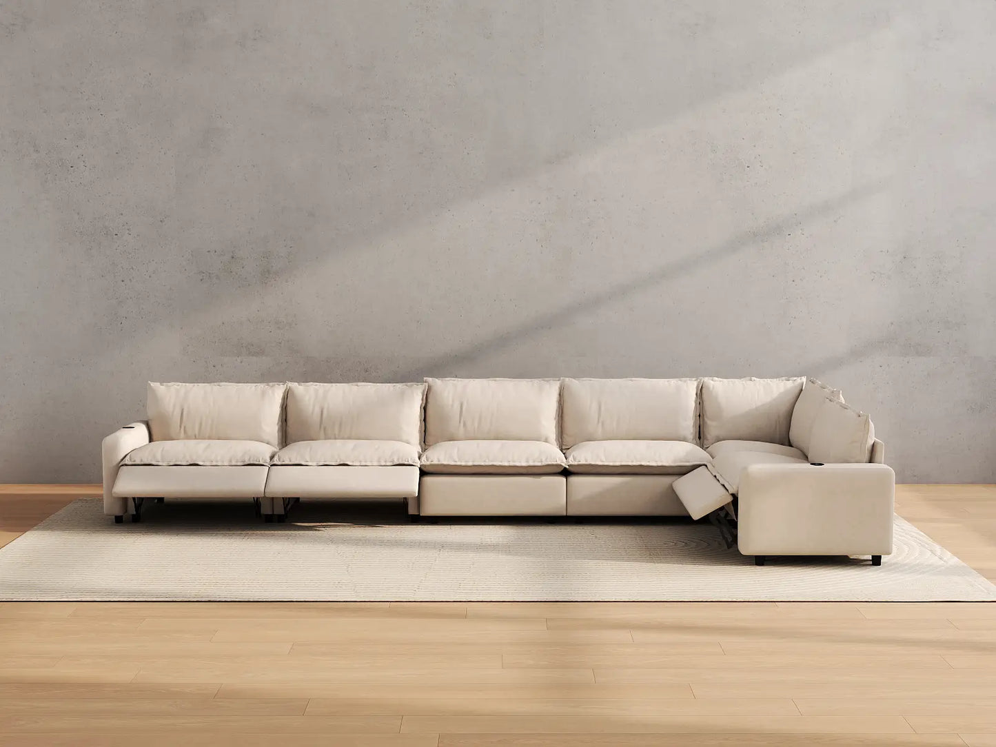 Modular Cero Reclining Sectionals | 6-Piece Beige Linen Home Living L-Shaped Sectionals 6-Seater