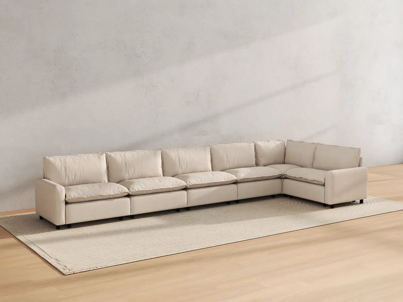 Modular Cero L Shaped Modular Sectional Sofa | 6-Piece Beige Linen Home Living L-Shaped Sectionals 6-Seater