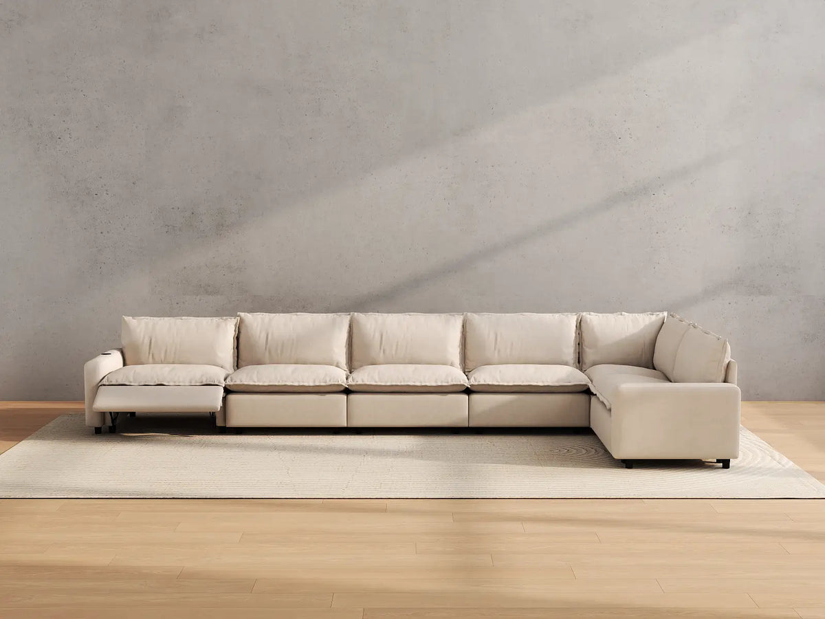 Modular Cero Reclining Sectionals | 6-Piece Beige Linen Home Living L-Shaped Sectionals 6-Seater