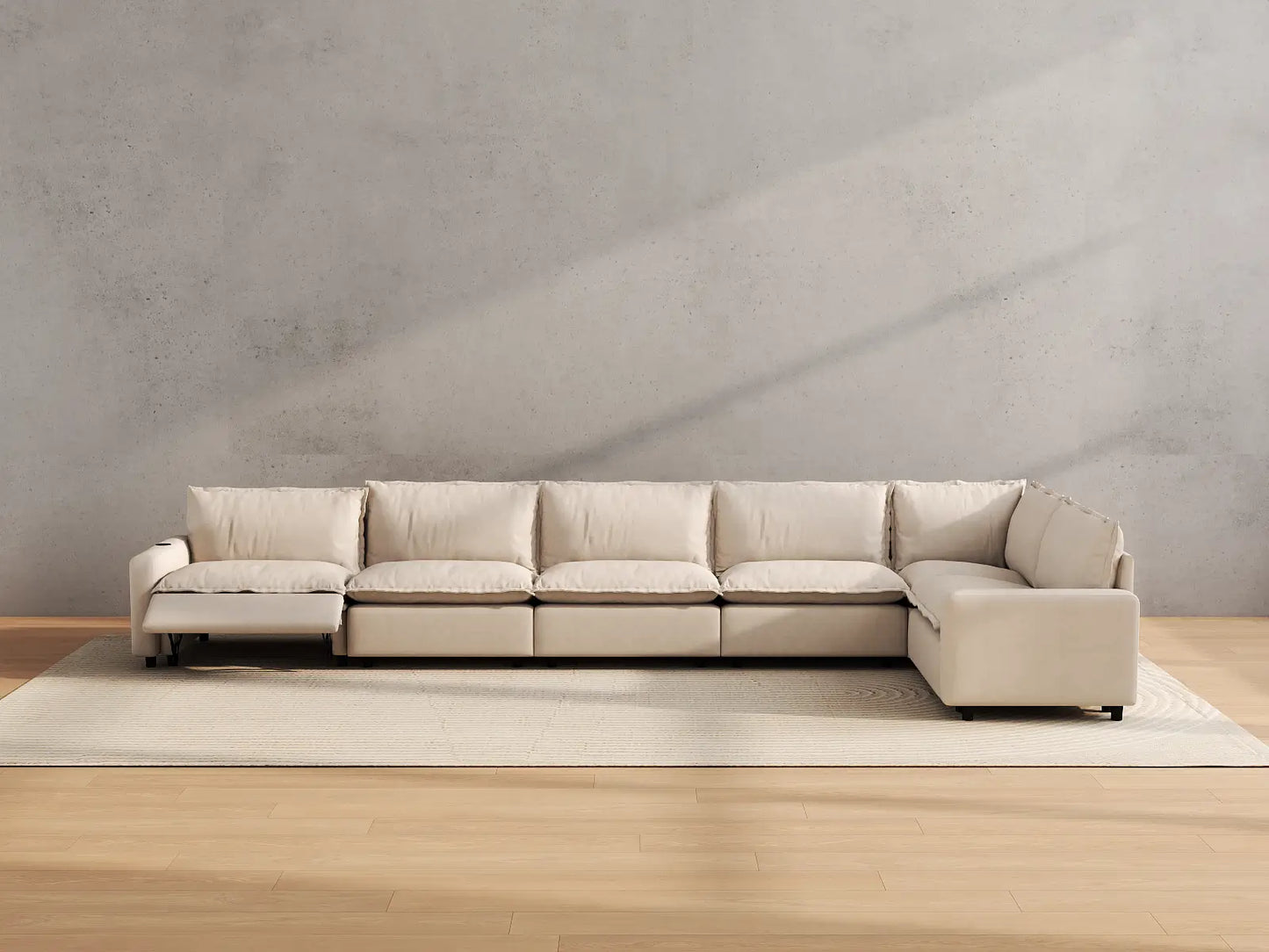 Modular Cero Reclining Sectionals | 6-Piece Beige Linen Home Living L-Shaped Sectionals 6-Seater