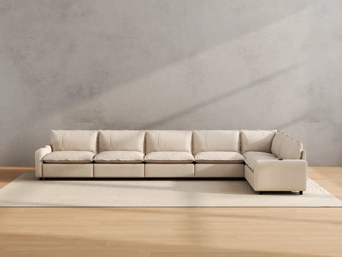 Modular Cero Reclining Sectionals | 6-Piece Beige Linen Home Living L-Shaped Sectionals 6-Seater