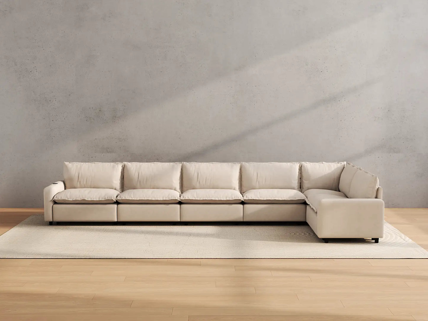 Modular Cero Reclining Sectionals | 6-Piece Beige Linen Home Living L-Shaped Sectionals 6-Seater