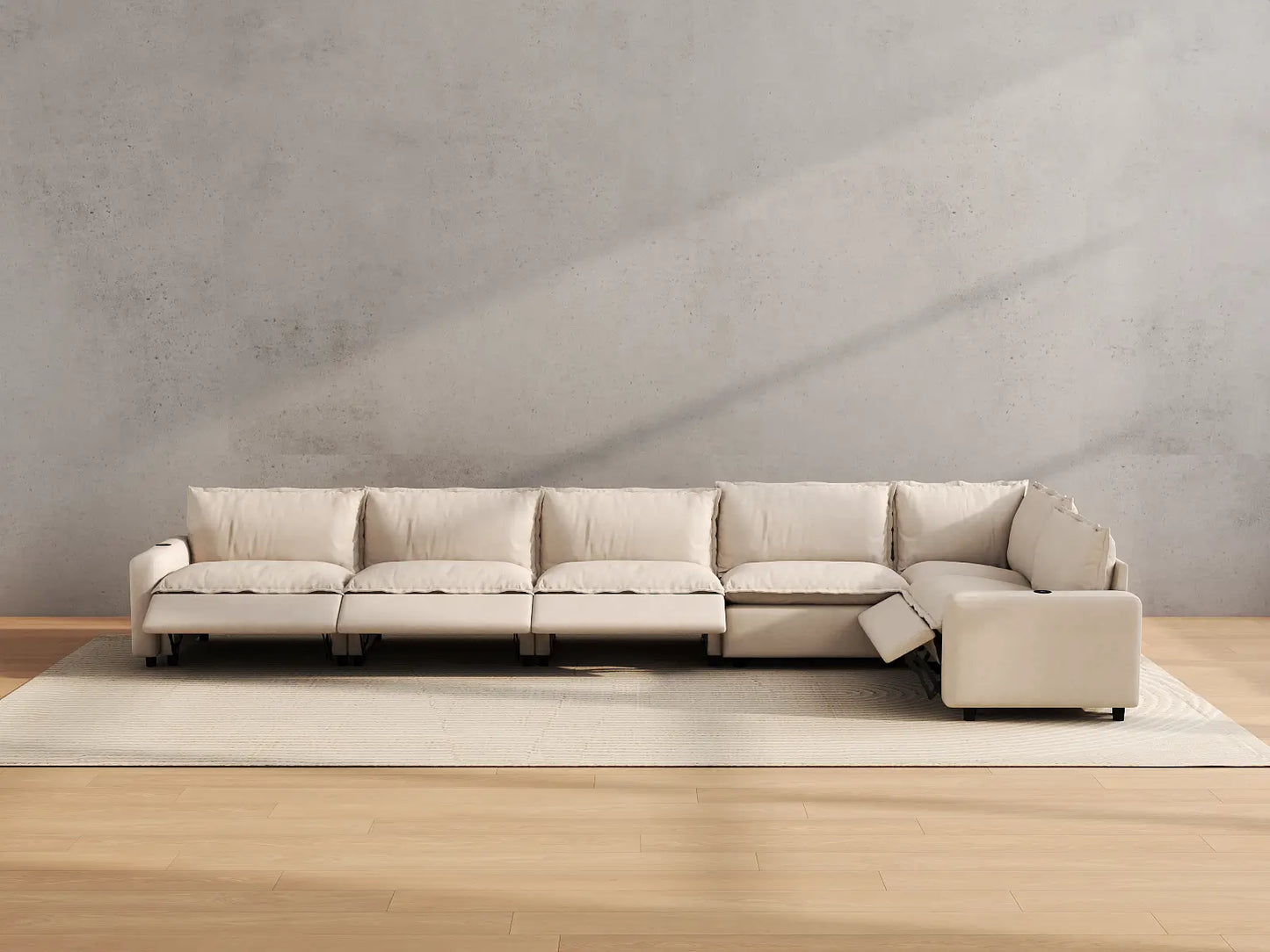 Modular Cero Reclining Sectionals | 6-Piece Beige Linen Home Living L-Shaped Sectionals 6-Seater