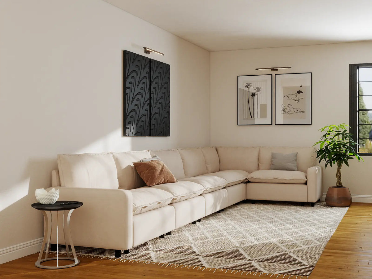 Modular Cero Modular Sectionals | 6-Piece Beige Linen Home Living L-Shaped Sectionals 6-Seater