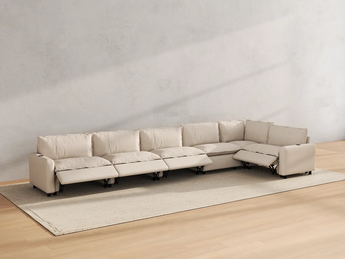 Modular Cero Reclining Sectionals | 6-Piece Beige Linen Home Living L-Shaped Sectionals 6-Seater