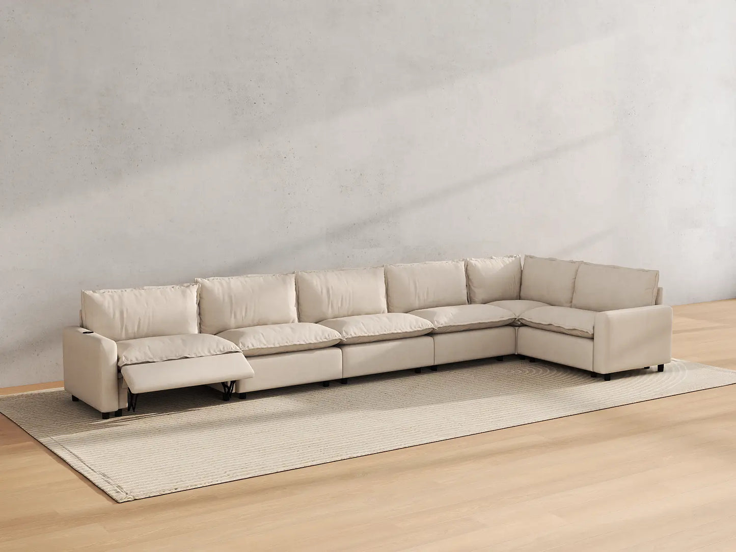 Modular Cero Reclining Sectionals | 6-Piece Beige Linen Home Living L-Shaped Sectionals 6-Seater