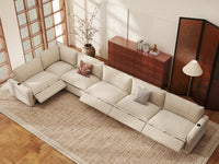 Modular Cero Reclining Sectionals | 6-Piece Beige Linen Home Living L-Shaped Sectionals 6-Seater
