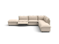 Modular Cero Reclining Sectionals | 6-Piece Beige Linen Large Space L-Shaped Sectionals 4-Seater with 2-Ottomans