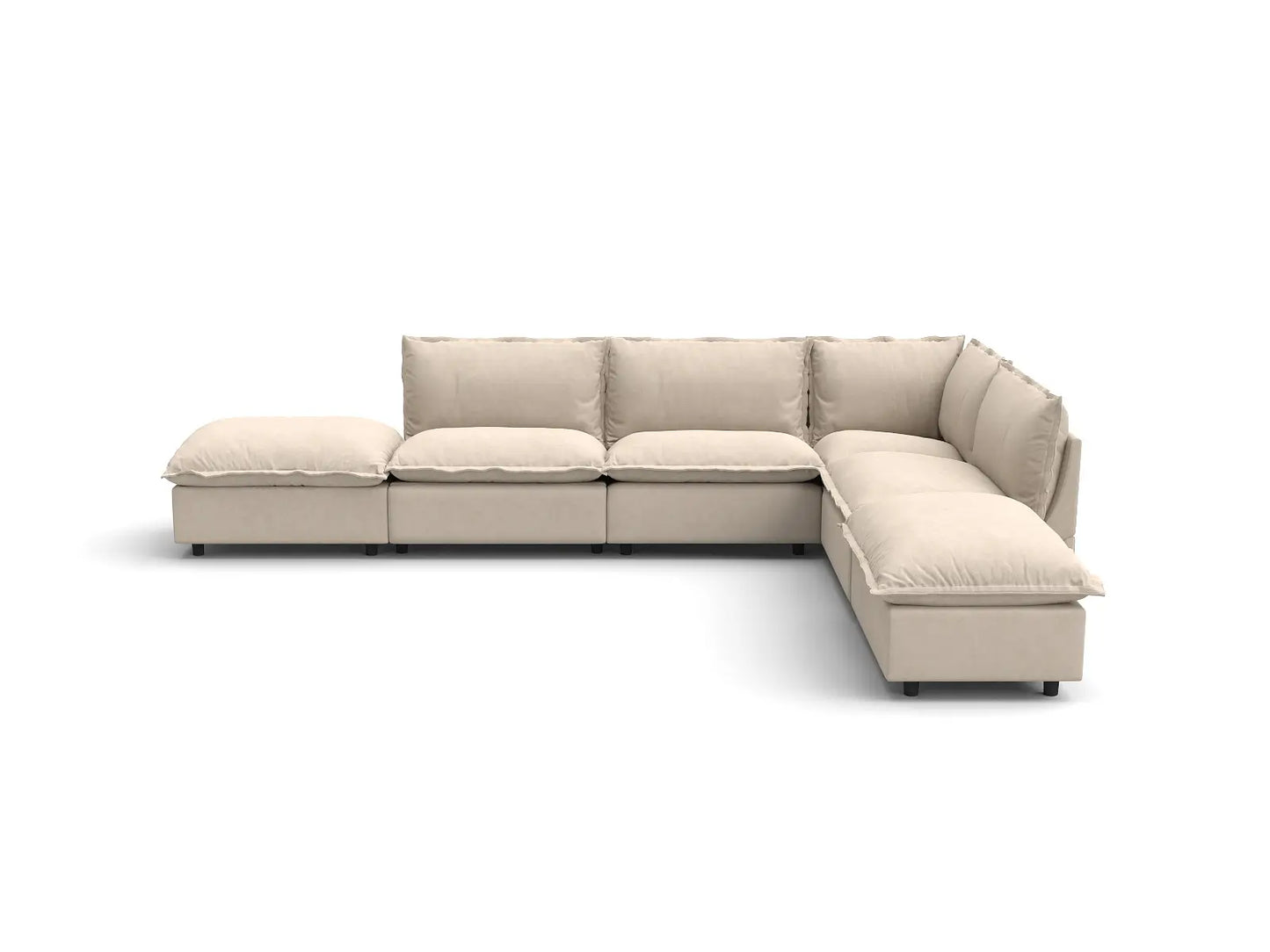 Modular Cero Reclining Sectionals | 6-Piece Beige Linen Large Space L-Shaped Sectionals 4-Seater with 2-Ottomans