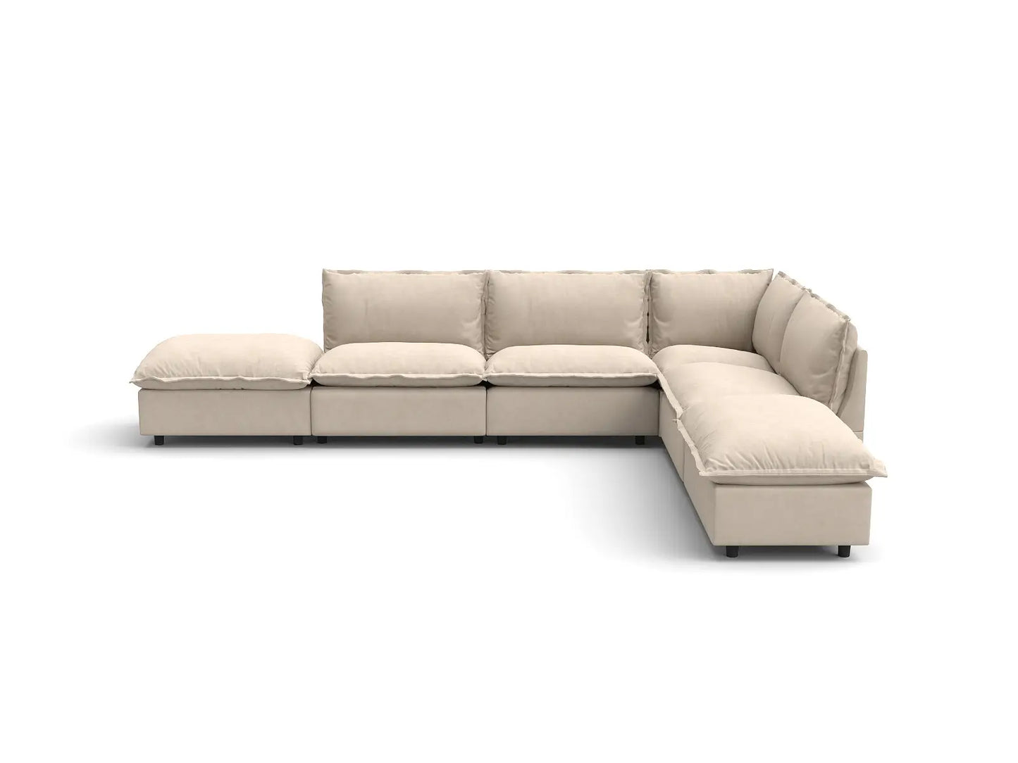Modular Cero Reclining Sectionals | 6-Piece Beige Linen Large Space L-Shaped Sectionals 4-Seater with 2-Ottomans