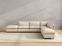 Modular Cero Reclining Sectionals | 6-Piece Beige Linen Large Space L-Shaped Sectionals 4-Seater with 2-Ottomans