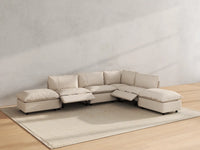 Modular Cero Reclining Sectionals | 6-Piece Beige Linen Large Space L-Shaped Sectionals 4-Seater with 2-Ottomans