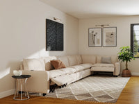 Modular Cero Reclining Sectionals | 6-Piece Beige Linen Large Space L-Shaped Sectionals 6-Seater