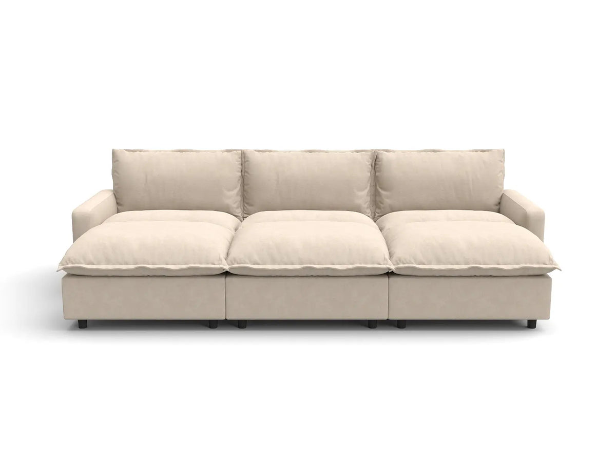 Modular Cero Modular Sectionals | 6-Piece Beige Linen Large Space Pit Sectionals 3-Seater with 3-Ottomans