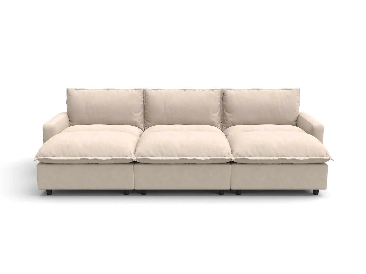 Modular Cero Modular Sectionals | 6-Piece Beige Linen Large Space Pit Sectionals 3-Seater with 3-Ottomans