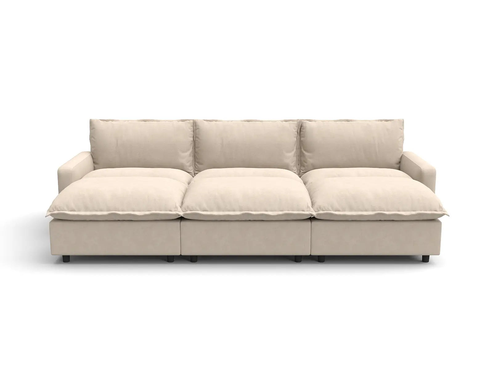 Modular Cero Modular Sectional Furniture | 6-Piece Beige Linen Large Space Pit Sectionals 3-Seater with 3-Ottomans