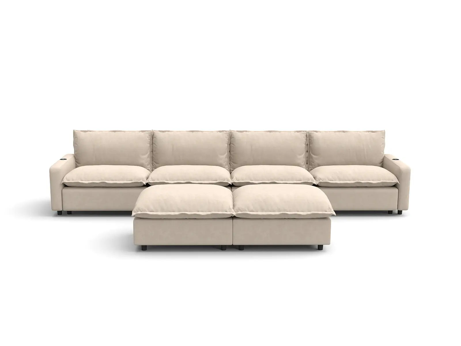 Modular Cero Reclining Sofa Set | 6-Piece Beige Linen Large Space Sofa Sets 4-Seater with 2-Ottomans