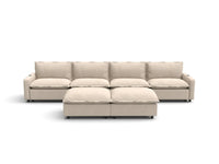 Modular Cero Reclining Sectionals | 6-Piece Beige Linen Large Space Sofa Sets 4-Seater with 2-Ottomans