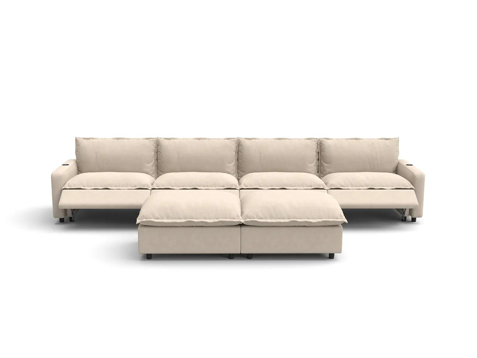 Modular Cero Reclining Sofa Set | 6-Piece Beige Linen Large Space Sofa Sets 4-Seater with 2-Ottomans