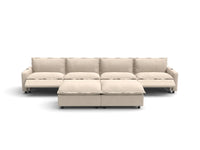 Modular Cero Reclining Sectionals | 6-Piece Beige Linen Large Space Sofa Sets 4-Seater with 2-Ottomans