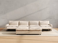 Modular Cero Reclining Sectionals | 6-Piece Beige Linen Large Space Sofa Sets 4-Seater with 2-Ottomans